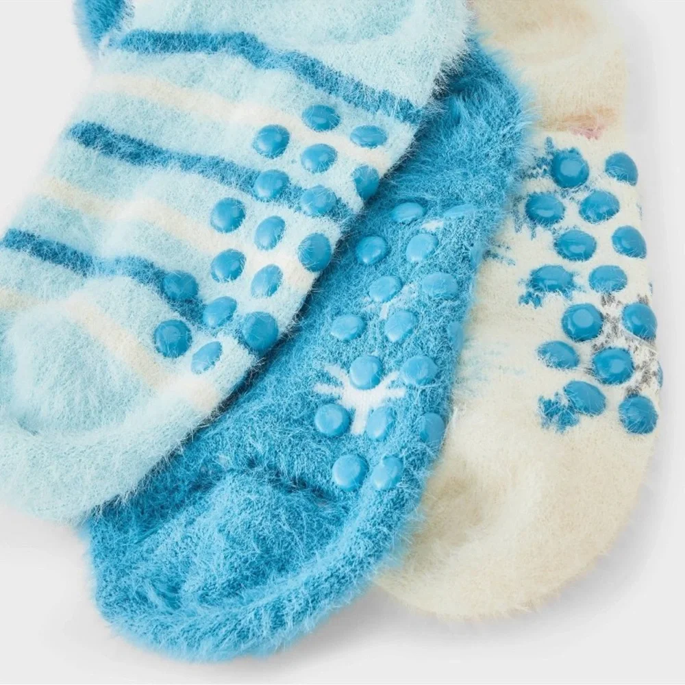 Kid's Snowman & Snowflakes Christmas 3pk Cozy Crew Socks with Grippers
